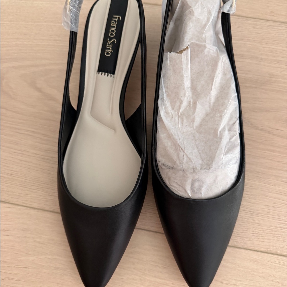 Franco Sarto Black Pointed Slingback Flats with Cream Insole